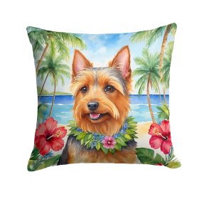 Australian Terrier Throw Pillow Machine Washable, Indoor Outdoor Decorative Pillow for Couch, Bed or Patio, 14Hx14W - Luau
