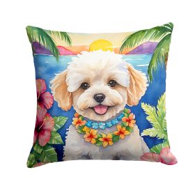 Maltipoo Throw Pillow Machine Washable, Indoor Outdoor Decorative Pillow for Couch, Bed or Patio, 14Hx14W - Luau