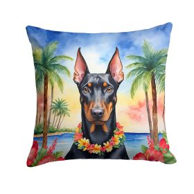 Doberman Pinscher Throw Pillow Machine Washable, Indoor Outdoor Decorative Pillow for Couch, Bed or Patio, 14Hx14W - Luau