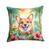 Corgi Throw Pillow Machine Washable, Indoor Outdoor Decorative Pillow for Couch, Bed or Patio, 14Hx14W - Luau