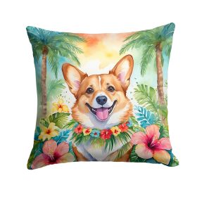 Corgi Throw Pillow Machine Washable, Indoor Outdoor Decorative Pillow for Couch, Bed or Patio, 14Hx14W - Luau