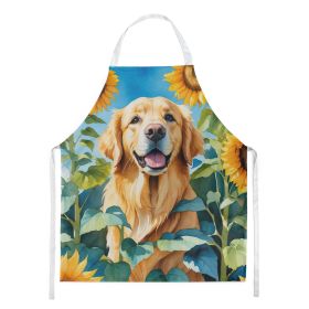 Golden Retriever Apron Cooking Kitchen Server Baking Crafts Gardening for Adult Women Men, Unisex, Large, Multicolor - Sunflowers