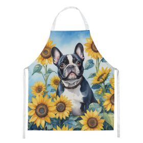 French Bulldog Apron Cooking Kitchen Server Baking Crafts Gardening for Adult Women Men, Unisex, Large, Multicolor - Sunflowers