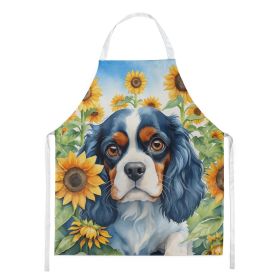 Cavalier Spaniel Apron Cooking Kitchen Server Baking Crafts Gardening for Adult Women Men, Unisex, Large, Multicolor - Sunflowers