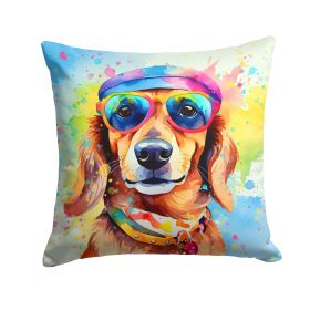 Dachshund Throw Pillow Machine Washable, Indoor Outdoor Decorative Pillow for Couch, Bed or Patio, 14Hx14W - Hippie Dawg