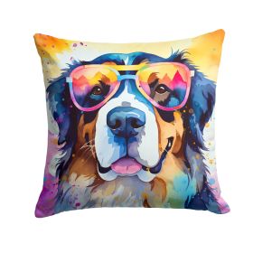 Bernese Mountain Dog Throw Pillow Machine Washable, Indoor Outdoor Decorative Pillow for Couch, Bed or Patio, 14Hx14W - Hippie Dawg