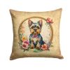 Yorkshire Terrier Throw Pillow Machine Washable, Indoor Outdoor Decorative Pillow for Couch, Bed or Patio, 14Hx14W - Flowers