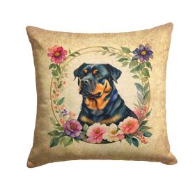 Rottweiler Throw Pillow Machine Washable, Indoor Outdoor Decorative Pillow for Couch, Bed or Patio, 14Hx14W - Flowers