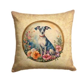 Italian Greyhound Throw Pillow Machine Washable, Indoor Outdoor Decorative Pillow for Couch, Bed or Patio, 14Hx14W - Flowers