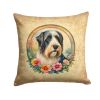 Bearded Collie Throw Pillow Machine Washable, Indoor Outdoor Decorative Pillow for Couch, Bed or Patio, 14Hx14W - Flowers