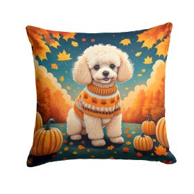 Poodle Throw Pillow Machine Washable, Indoor Outdoor Decorative Pillow for Couch, Bed or Patio, 14Hx14W - Fall