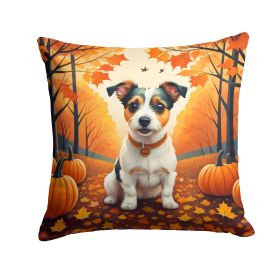 Jack Russell Terrier Throw Pillow Machine Washable, Indoor Outdoor Decorative Pillow for Couch, Bed or Patio, 14Hx14W - Fall