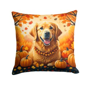 Golden Retriever Throw Pillow Machine Washable, Indoor Outdoor Decorative Pillow for Couch, Bed or Patio, 14Hx14W - Fall