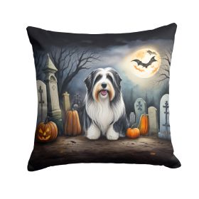 Bearded Collie Throw Pillow Machine Washable, Indoor Outdoor Decorative Pillow for Couch, Bed or Patio, 14Hx14W - Spooky Halloween