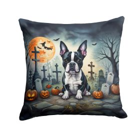 Boston Terrier Throw Pillow Machine Washable, Indoor Outdoor Decorative Pillow for Couch, Bed or Patio, 14Hx14W - Spooky Halloween
