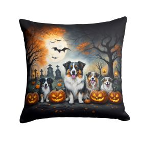 Australian Shepherd Throw Pillow Machine Washable, Indoor Outdoor Decorative Pillow for Couch, Bed or Patio, 14Hx14W - Spooky Halloween