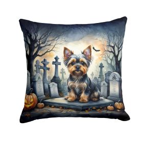Yorkshire Terrier Throw Pillow Machine Washable, Indoor Outdoor Decorative Pillow for Couch, Bed or Patio, 14Hx14W - Spooky Halloween