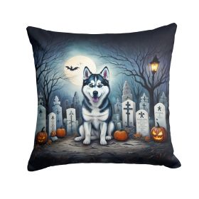 Siberian Husky Throw Pillow Machine Washable, Indoor Outdoor Decorative Pillow for Couch, Bed or Patio, 14Hx14W - Spooky Halloween