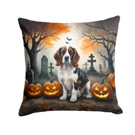 Welsh Springer Spaniel Throw Pillow Machine Washable, Indoor Outdoor Decorative Pillow for Couch, Bed or Patio, 14Hx14W - Spooky Halloween