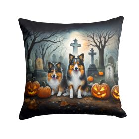 Sheltie Throw Pillow Machine Washable, Indoor Outdoor Decorative Pillow for Couch, Bed or Patio, 14Hx14W - Spooky Halloween
