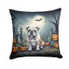 English Bulldog Throw Pillow Machine Washable, Indoor Outdoor Decorative Pillow for Couch, Bed or Patio, 14Hx14W - Spooky Halloween