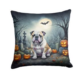 English Bulldog Throw Pillow Machine Washable, Indoor Outdoor Decorative Pillow for Couch, Bed or Patio, 14Hx14W - Spooky Halloween
