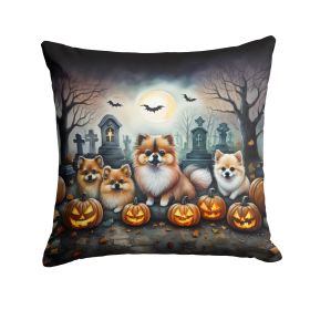 Pomeranian Throw Pillow Machine Washable, Indoor Outdoor Decorative Pillow for Couch, Bed or Patio, 14Hx14W - Spooky Halloween