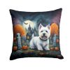 Westie Throw Pillow Machine Washable, Indoor Outdoor Decorative Pillow for Couch, Bed or Patio, 14Hx14W - Spooky Halloween