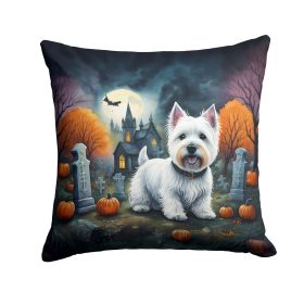 Westie Throw Pillow Machine Washable, Indoor Outdoor Decorative Pillow for Couch, Bed or Patio, 14Hx14W - Spooky Halloween