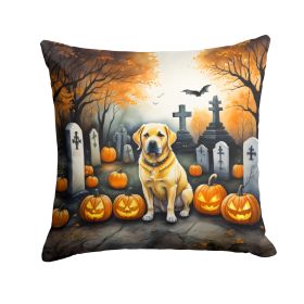 Yellow Labrador Retriever Throw Pillow Machine Washable, Indoor Outdoor Decorative Pillow for Couch, Bed or Patio, 14Hx14W - Spooky Halloween