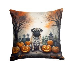 Fawn Pug Throw Pillow Machine Washable, Indoor Outdoor Decorative Pillow for Couch, Bed or Patio, 14Hx14W - Spooky Halloween