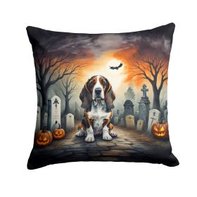 Basset Hound Throw Pillow Machine Washable, Indoor Outdoor Decorative Pillow for Couch, Bed or Patio, 14Hx14W - Spooky Halloween