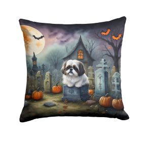 Shih Tzu Throw Pillow Machine Washable, Indoor Outdoor Decorative Pillow for Couch, Bed or Patio, 14Hx14W - Spooky Halloween
