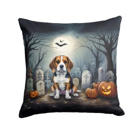 Beagle Throw Pillow Machine Washable, Indoor Outdoor Decorative Pillow for Couch, Bed or Patio, 14Hx14W - Spooky Halloween