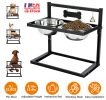 Raised Dog Bowls with 4.1 to 12.4in Adjustable Height Stainless Steel Elevated Double Dog Bowls with Bell for Small Medium Large Dogs