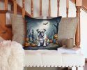 English Bulldog Throw Pillow Machine Washable, Indoor Outdoor Decorative Pillow for Couch, Bed or Patio, 14Hx14W - Spooky Halloween