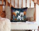 Westie Throw Pillow Machine Washable, Indoor Outdoor Decorative Pillow for Couch, Bed or Patio, 14Hx14W - Spooky Halloween