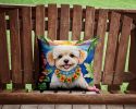 Maltipoo Throw Pillow Machine Washable, Indoor Outdoor Decorative Pillow for Couch, Bed or Patio, 14Hx14W - Luau