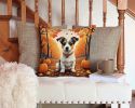 Jack Russell Terrier Throw Pillow Machine Washable, Indoor Outdoor Decorative Pillow for Couch, Bed or Patio, 14Hx14W - Fall