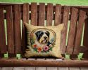 Bearded Collie Throw Pillow Machine Washable, Indoor Outdoor Decorative Pillow for Couch, Bed or Patio, 14Hx14W - Flowers
