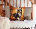 Sheltie Throw Pillow Machine Washable, Indoor Outdoor Decorative Pillow for Couch, Bed or Patio, 14Hx14W - Fall