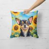 Chihuahua Throw Pillow Machine Washable, Indoor Outdoor Decorative Pillow for Couch, Bed or Patio, 18Hx18W - Sunflowers