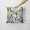 Bearded Collie Throw Pillow Machine Washable, Indoor Outdoor Decorative Pillow for Couch, Bed or Patio, 18Hx18W - Spring Garden