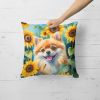 Pomeranian Throw Pillow Machine Washable, Indoor Outdoor Decorative Pillow for Couch, Bed or Patio, 18Hx18W - Sunflowers
