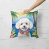 Bichon Frise Throw Pillow Machine Washable, Indoor Outdoor Decorative Pillow for Couch, Bed or Patio, 18Hx18W - Luau