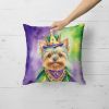 Yorkshire Terrier Throw Pillow Machine Washable, Indoor Outdoor Decorative Pillow for Couch, Bed or Patio, 18Hx18W - Mardi Gras