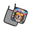 Bernese Mountain Dog Hippie Dawg Pair of Pot Holders Kitchen Heat Resistant Pot Holders Sets Oven Hot Pads for Cooking Baking BBQ, 7 1/2 x 7 1/2
