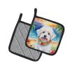 Coton de Tulear Luau Pair of Pot Holders Kitchen Heat Resistant Pot Holders Sets Oven Hot Pads for Cooking Baking BBQ, 7 1/2 x 7 1/2