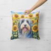 Bearded Collie Throw Pillow Machine Washable, Indoor Outdoor Decorative Pillow for Couch, Bed or Patio, 18Hx18W - Sunflowers