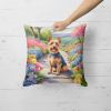 Australian Terrier Throw Pillow Machine Washable, Indoor Outdoor Decorative Pillow for Couch, Bed or Patio, 18Hx18W - Spring Garden
